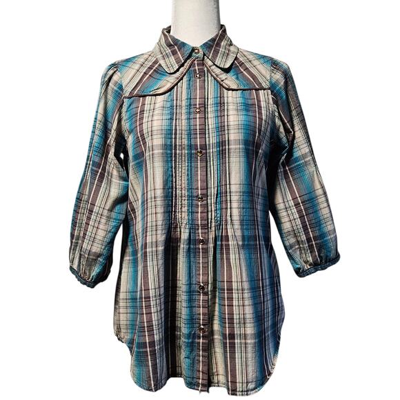 Tasha‎ Polizzi Collection Plaid Tunic Top Women M Multicolor Cotton Boho Western - Picture 1 of 9